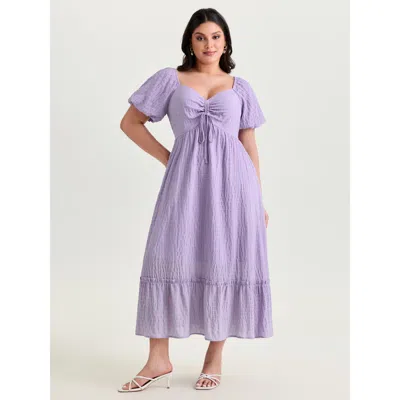 Bloomchic Women's Plus Size Sweetheart Neckline Ruched Flowy Maxi Dress Lilac Solid Maxi Elegant Cable Knit 12 In Purple