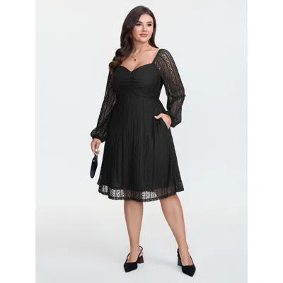 Bloomchic Women's Plus Size Sweetheart Neckline Sheer Lace Midi Dress Black Non Knee Elegant See Through 26/4x
