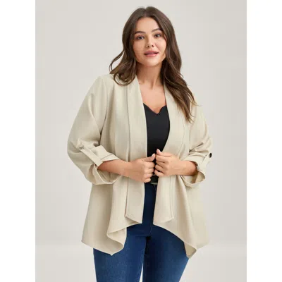 Bloomchic Women's Plus Size Tab Sleeve Open-front Folded Hem Jacket Apricot Button H-line 12/l In Orange
