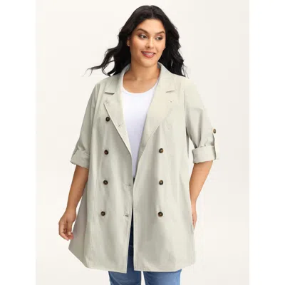 Bloomchic Women's Plus Size Tab Sleeve Pockets Button Trench Coat Women Apricot Button H-line  10/m In Orange