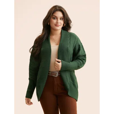 Bloomchic Women's Plus Size Texture Cable Knit Dolman Sleeve Cardigan Darkgreen Long Sleeve 30/6x In Green