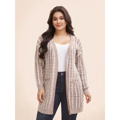 Bloomchic Women's Plus Size Texture Cable Knit Patch Pocket Cardigan Browncoffeecolor Long Sleeve 28/5x