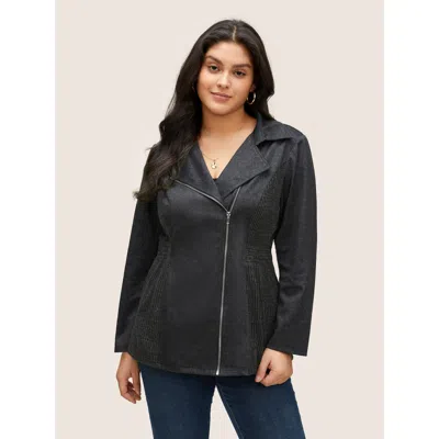 Bloomchic Women's Plus Size Texture Patchwork Rib Knit Zipper Jacket Darkgray Non 10/m In Gray