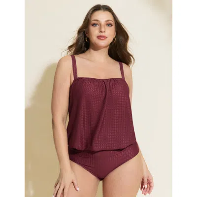 Bloomchic Women's Plus Size Texture Pleated Easy-fit One-piece Swim Scarlet Solid Cable Knit Adjustable Straps In Red