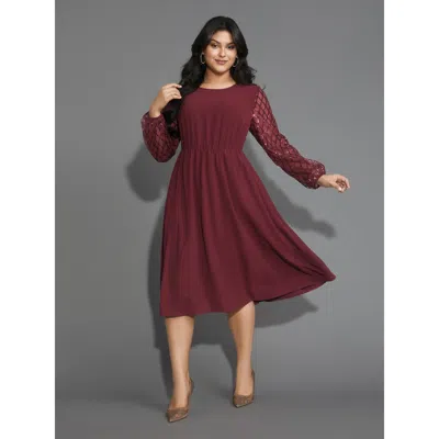 Bloomchic Women's Plus Size Texture Sequin Mesh Patchwork Midi Dress Burgundy Argyle Midi Party Patchwork 12/l