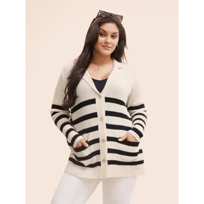 Bloomchic Women's Plus Size Texture Striped Patch Pocket Cardigan Apricot Long Sleeve 22-24/3x In Orange