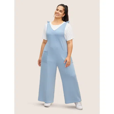 Bloomchic Women's Plus Size Texture Tie Knot Patch Pocket Jumpsuit Stone Everyday 10/m In Gray