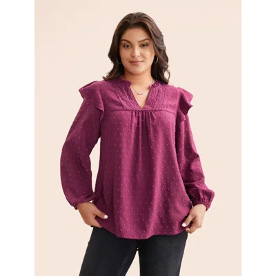 Bloomchic Women's Plus Size Texture Woven Ribbon Patchwork Ruffles Blouse Redviolet Synthetic Texture Everyday