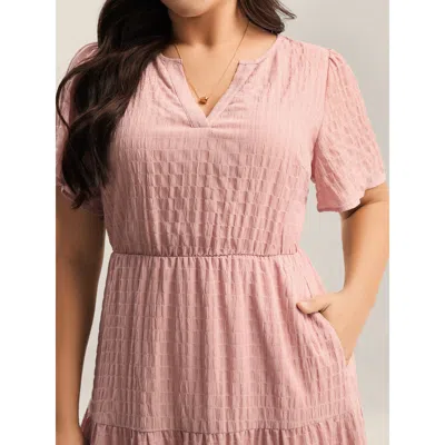 Bloomchic Women's Plus Size Textured A-line Split Neck Tiered Midi Dress Dirtypink Synthetic Texture Maxi Eleg