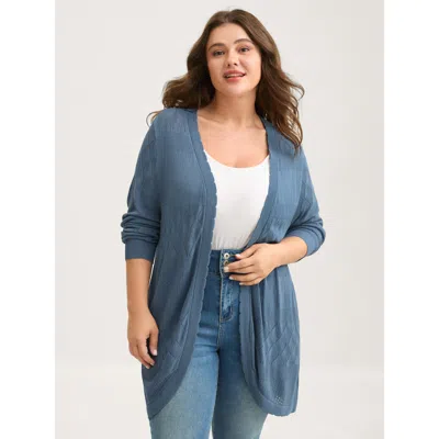 Bloomchic Women's Plus Size Textured Arc Hem Front-open Lightweight Cardigan Aegean Long Sleeve 10/m In Blue