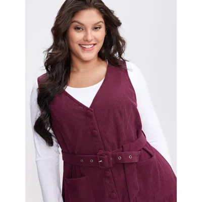 Bloomchic Women's Plus Size Textured Belted Waist Sleeveless Knee-length Dress Deepred Synthetic Texture Short In Red