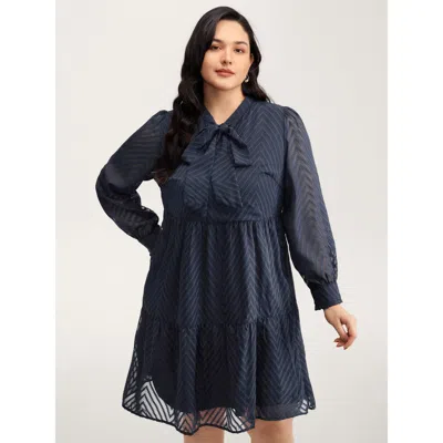 Bloomchic Women's Plus Size Textured Bowknot Flowy-fit Midi Dress Darkblue Non Knee Elegant 28/5x In Blue