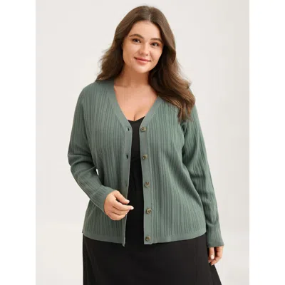 Bloomchic Women's Plus Size Textured Button Front Long-sleeve Knit Cardigan Emerald Long Sleeve 10/m In Green