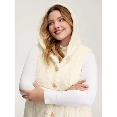 Bloomchic Women's Plus Size Textured Button-down Hooded Vest Beige Texture 12/l In Sand