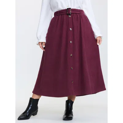 Bloomchic Women's Plus Size Textured Button-down Maxi Skirt Burgundy Texture A-line Casual 10/m