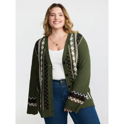 Bloomchic Women's Plus Size Textured Button-front Straight Sleeve Knit Cardigan Armygreen Long Sleeve 22-24/3x