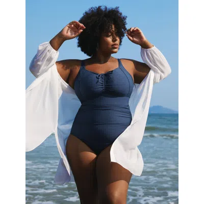 Bloomchic Women's Plus Size Textured Channel Drawstring One-piece Swimsuit Mediumblue Non Texture Adaptive-fit