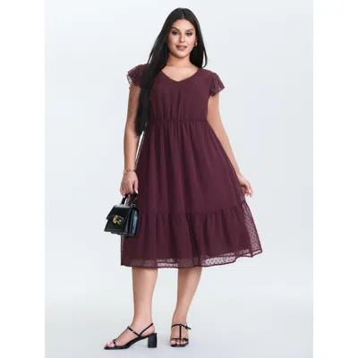 Bloomchic Women's Plus Size Textured Chiffon Flutter Sleeve Midi Dress Scarlet Synthetic Texture Midi Office T In Red