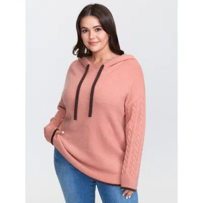 Bloomchic Women's Plus Size Textured Color Contrast Hooded Pullover Crepe Long Sleeve 10/m