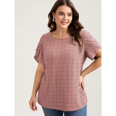 Bloomchic Women's Plus Size Textured Color Contrast Petal Sleeve Blouse Beanpastepowder Solid Elegant Short Sl