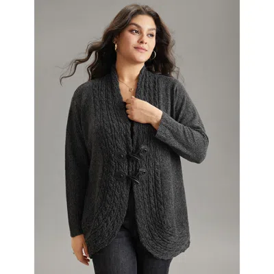 Bloomchic Women's Plus Size Textured Curved Hem Duffle Button Cardigan Dimgray Long Sleeve 14-16/1x