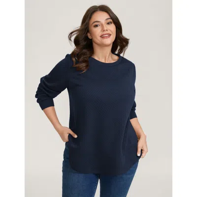 Bloomchic Women's Plus Size Textured Curvy Hem Round Neck Sweatshirt Navy Not Graphics Casual Round Neck 26/4x In Blue