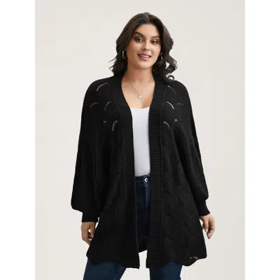 Bloomchic Women's Plus Size Textured Cut-out Open-front Cardigan Black Long Sleeve 12/l