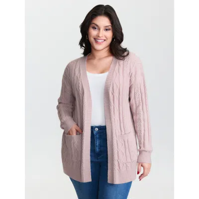 Bloomchic Women's Plus Size Textured Cut-out Open-front Knit Cardigan Dirtypink Long Sleeve V-neck 10/m