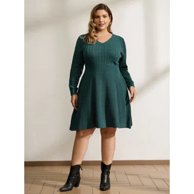 Bloomchic Women's Plus Size Textured Cut-out Sleeve Sweater Midi Dress Cyan Non Tunic Texture 12/l In Blue