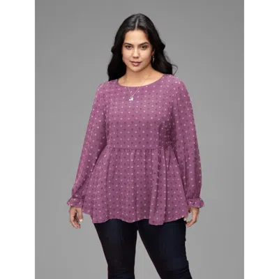 Bloomchic Women's Plus Size Textured Dot Elastic Cuffs A-line Blouse Lilac Synthetic Texture Casual Long Sleev In Purple