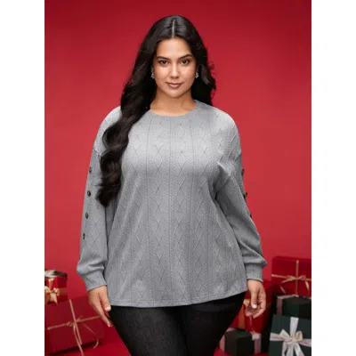 Bloomchic Women's Plus Size Textured Fabric Crew Neck Straight-fit Sweatshirt Mediumgray Everyday 10/m