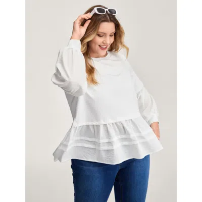 Bloomchic Women's Plus Size Textured Faux Two-piece Pleated Sweatshirt Beige Casual 10/m In Sand