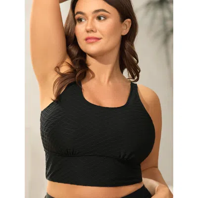 Bloomchic Women's Plus Size Textured Fitted Adjustable Swim Top Black Non Texture Adaptive-fit 10/m