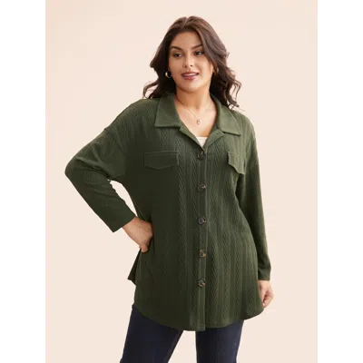 Bloomchic Women's Plus Size Textured Flap Detail Arc Hem Jacket Armygreen Texture X-line 12/l