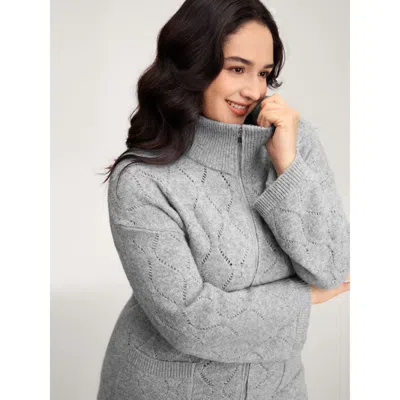 Bloomchic Women's Plus Size Textured Flared Sleeve Zipper Knit Cardigan Darkgray Long Sleeve 12/l In Gray