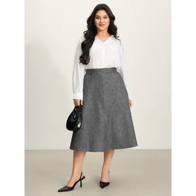 Bloomchic Women's Plus Size Textured Flared Solid Maxi Skirt Dimgray Cable Knit A-line Office 10/m