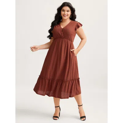 Bloomchic Women's Plus Size Textured Flutter Sleeve Tiered Midi Dress Orangered Non Midi Elegant Texture 30/6x