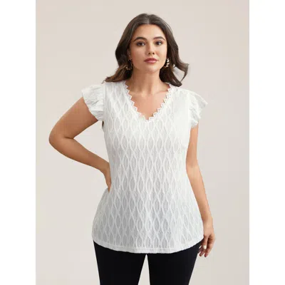 Bloomchic Women's Plus Size Textured Flutter Sleeve V-neck Top Originalwhite Short Sleeve Elegant V-neck 30/6x