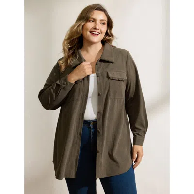 Bloomchic Women's Plus Size Textured Fringe Button Down Jacket Darkbrown Texture H-line 10/m In Brown