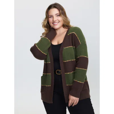 Bloomchic Women's Plus Size Textured Front-open Heather Knit Cardigan Armygreen Long Sleeve 10/m