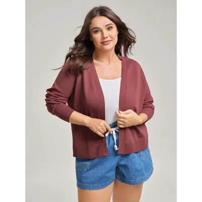 Bloomchic Women's Plus Size Textured Hollow Front-open Knit Cardigan Rust Long Sleeve 28/5x In Brown