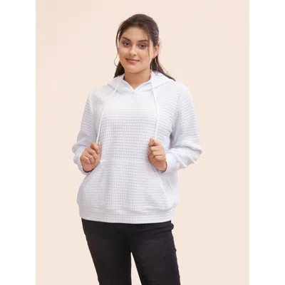 Bloomchic Women's Plus Size Textured Hooded Drawstring Kangaroo Pocket Sweatshirt Whitesmoke Casual 14-16/1x