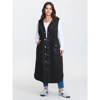 Bloomchic Women's Plus Size Textured Hooded Drawstring Waist Vest Black Lace-up 22-24/3x