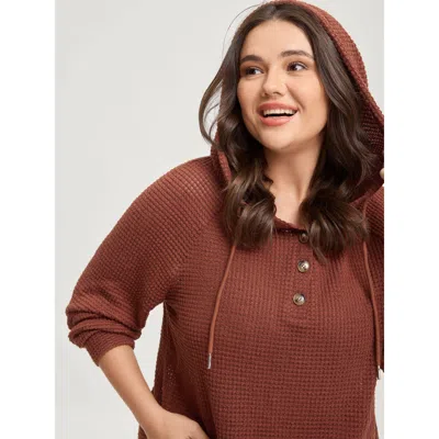 Bloomchic Women's Plus Size Textured Hooded Neck-tie T-shirt Rust Non Casual Extra Long Sleeve 10/m In Brown