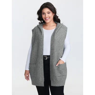 Bloomchic Women's Plus Size Textured Hooded Pocketed Cardigan Darkgray Sleeveless 12/l In Gray