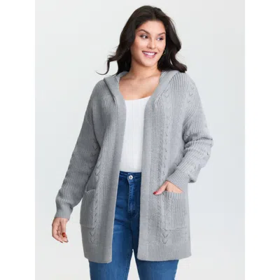 Bloomchic Women's Plus Size Textured Hooded Pockets Knit Cardigan Darkgray Long Sleeve Hooded Neck 22-24/3x In Gray