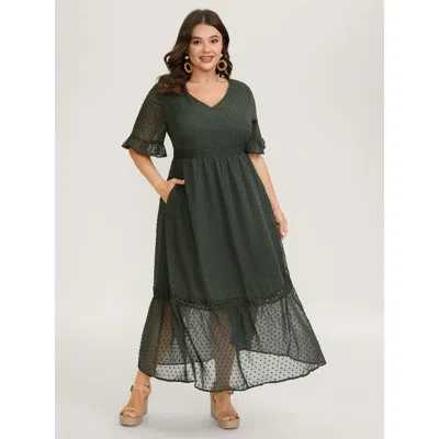 Bloomchic Women's Plus Size Textured Jacquard Lace Trim Ruffled Maxi Dress Armygreen Synthetic Texture Maxi Va