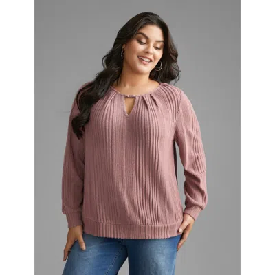 Bloomchic Women's Plus Size Textured Keyhole Metal Detail Pleated Sweatshirt Rouge Everyday 12/l In Red