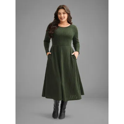 Bloomchic Women's Plus Size Textured Knit Fit-and-flare Midi Dress Armygreen Else Midi Casual Non 12/l