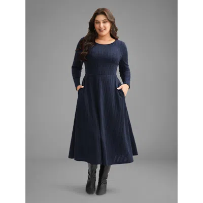Bloomchic Women's Plus Size Textured Knit Fit-and-flare Midi Dress Midnight Else Midi Casual Non 14-16/1x In Blue